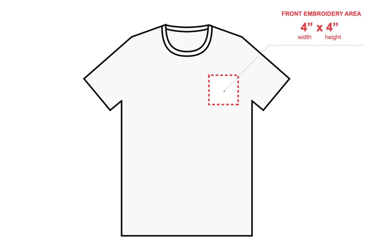 t-shirt sketch with frontal pocket embroidery area